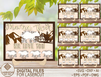 Personalized Mama Bear Family Sign SVG for Glowforge and LightBurn