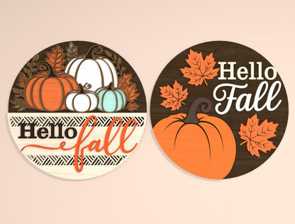Hello Fall Pumpkin Door Hanger SVG Bundle for Glowforge xTool LightBurn | 2 Designs