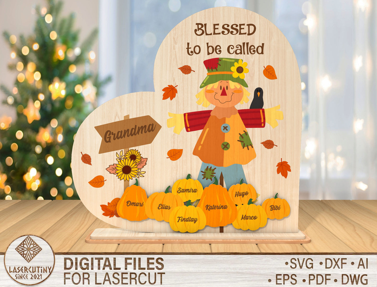 Personalized Blessed to be Called Grandma Scarecrow Sign SVG for Glowforge xTool LightBurn