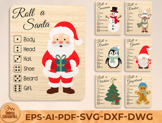 Christmas Roll-a-Game Dice Activity Laser Cut File | Ready to Cut | Glowforge, xTool, LightBurn, etc.