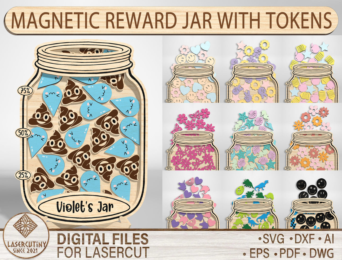 Magnetic Reward Jar SVG Laser Cut File for xTool and LightBurn