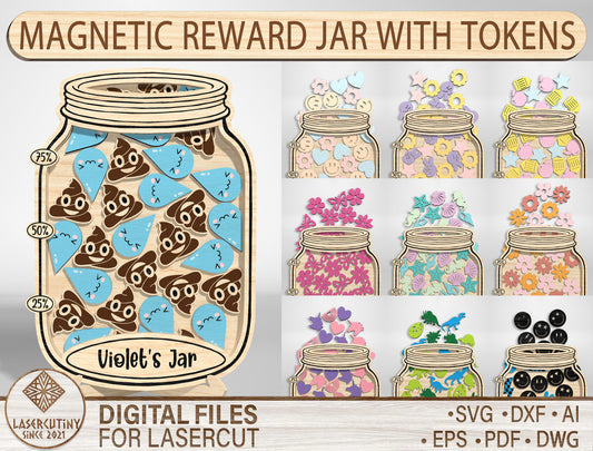 Magnetic Reward Jar SVG Laser Cut File for xTool and LightBurn