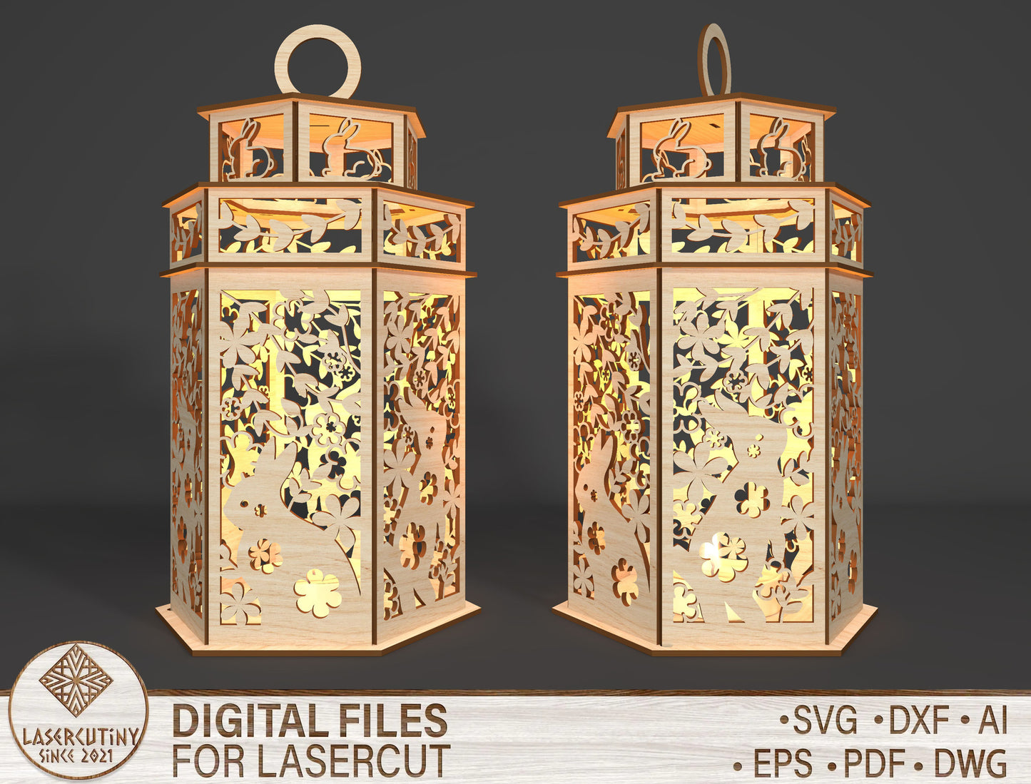 Easter Bunny Lantern SVG Wooden Candle Lantern Decor for Glowforge and xTool