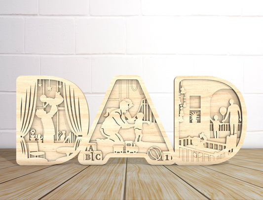 Dad Family Moments Multilayer Laser Cut File | Father & Kids Scene Decor | Layered Wooden Shadow Box | Glowforge, xTool, LightBurn, etc.