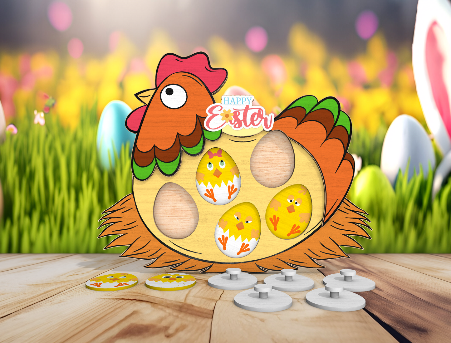 Chicken Easter Board Game SVG Wooden Egg Matching for LightBurn and xTool