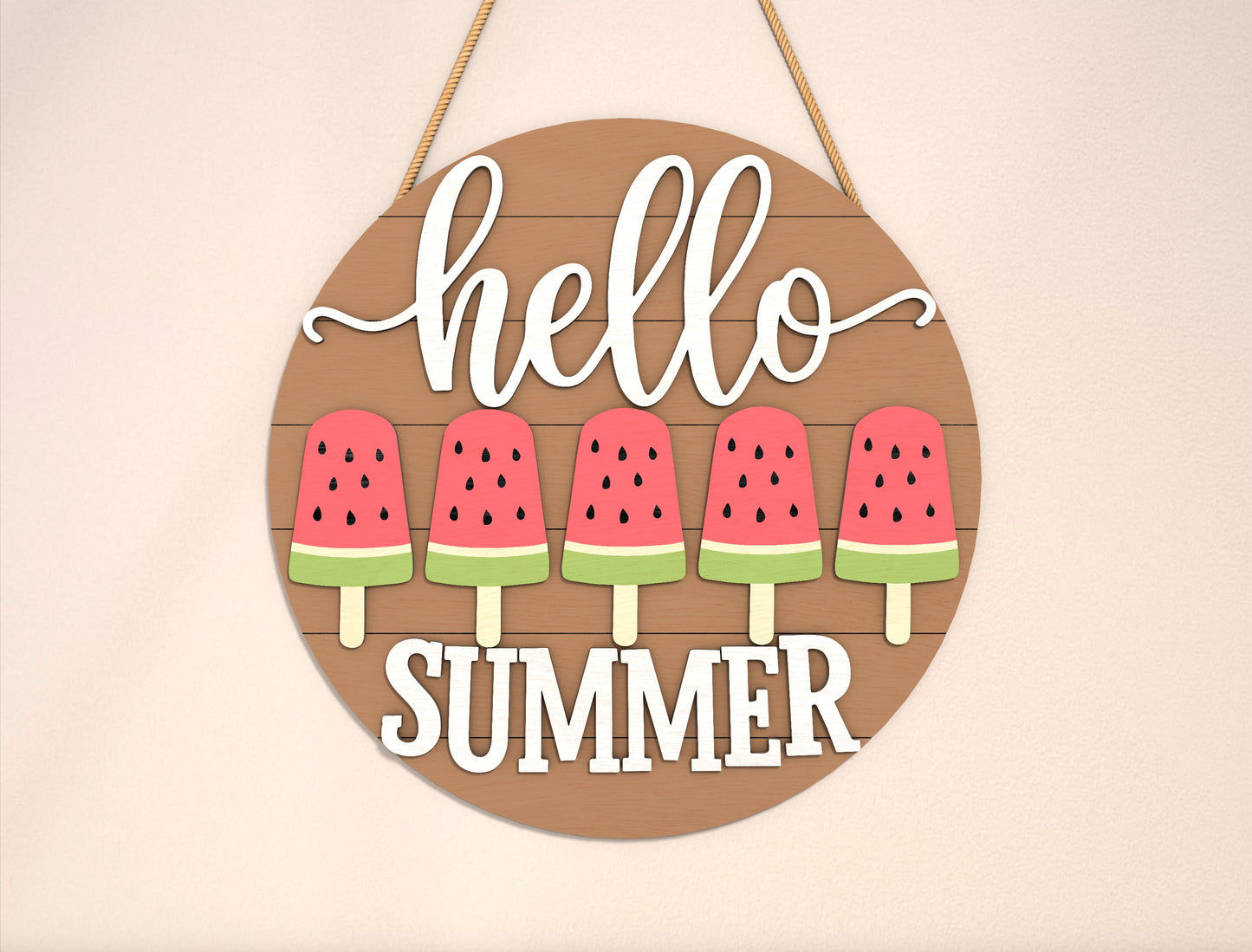 “Hello Summer” Watermelon Popsicle SVG Door Sign for Glowforge