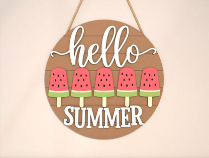 “Hello Summer” Watermelon Popsicle SVG Door Sign for Glowforge