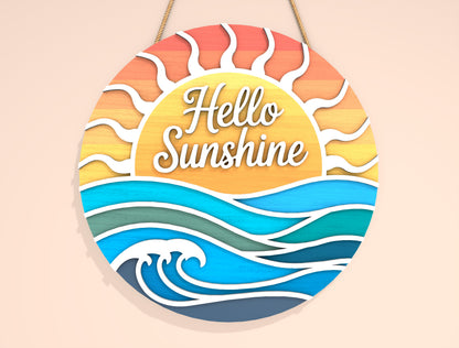 “Hello Sunshine” Beach Door Sign SVG for Glowforge and LightBurn