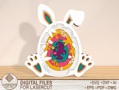 Multilayer Bunny Egg SVG Rabbit Colorful Floral Easter for Glowforge