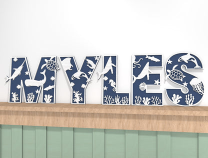 Sea Animal Alphabet SVG Laser Cut File for LightBurn and Glowforge