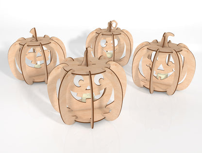 3D Pumpkin Lantern SVG Bundle Laser Cut File | 4 Pumpkin Lantern Designs | Halloween Light Decor | Glowforge, xTool, LightBurn, etc.