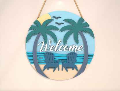 Tree Beach Chair Welcome Door Sign SVG for LightBurn and Glowforge