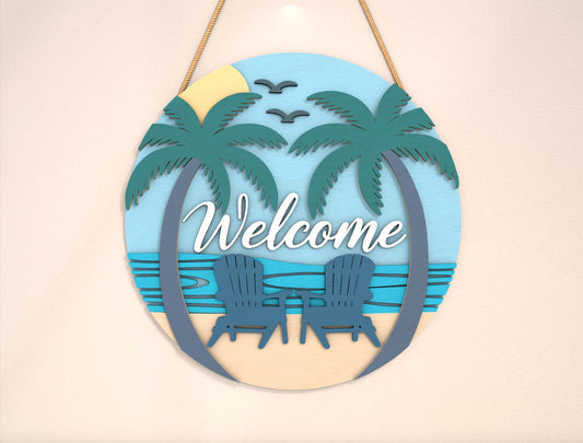 Tree Beach Chair Welcome Door Sign SVG for LightBurn and Glowforge