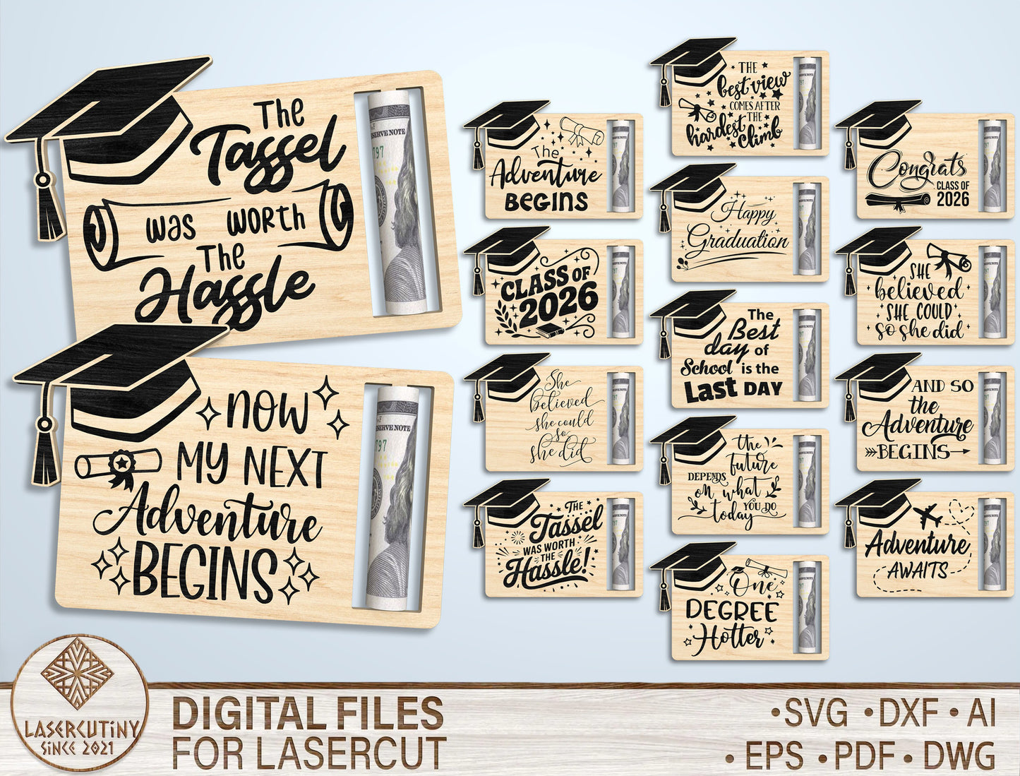 Graduation Money Holder SVG Bundle Laser Cut File for LightBurn Users