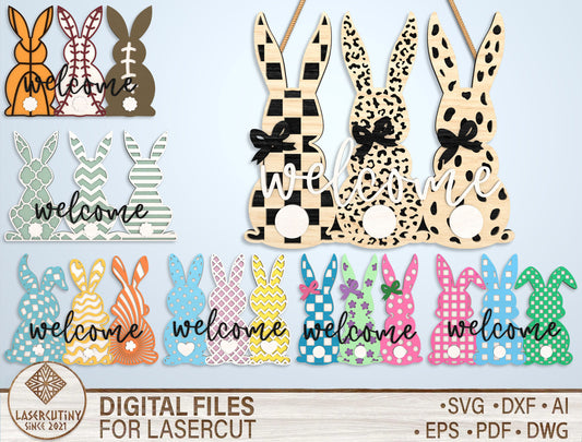 Easter Bunny Welcome Sign SVG Bundle 7 Designs for LightBurn and xTool