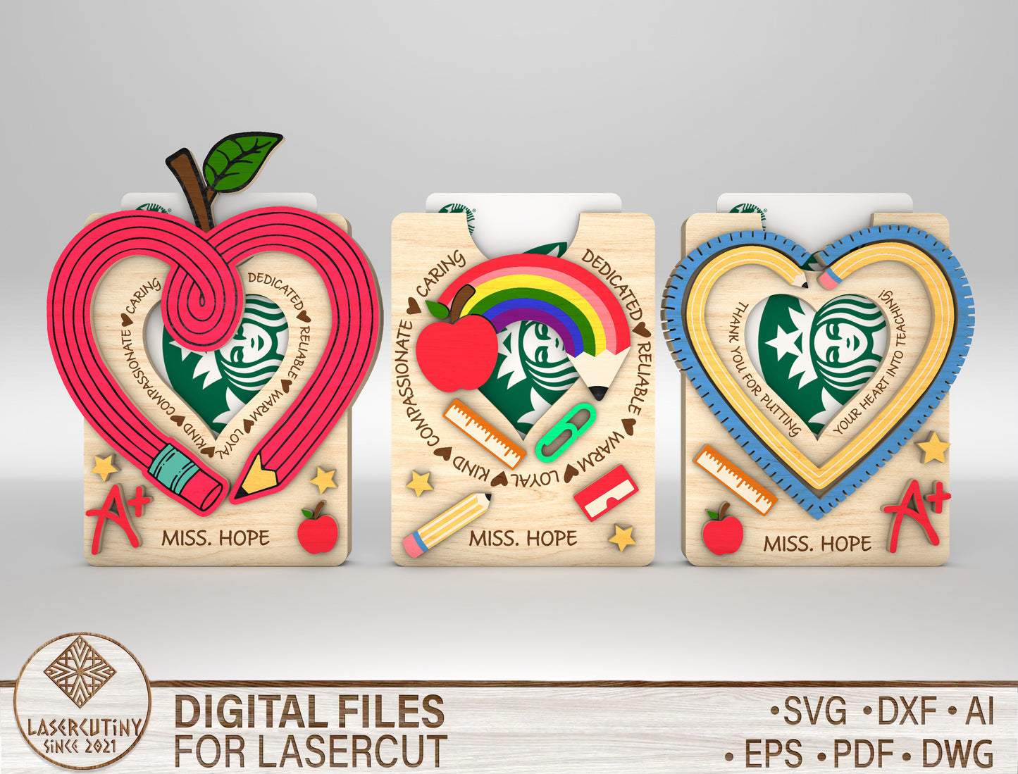 Teacher Gift Card Holder SVG Bundle for xTool and Glowforge