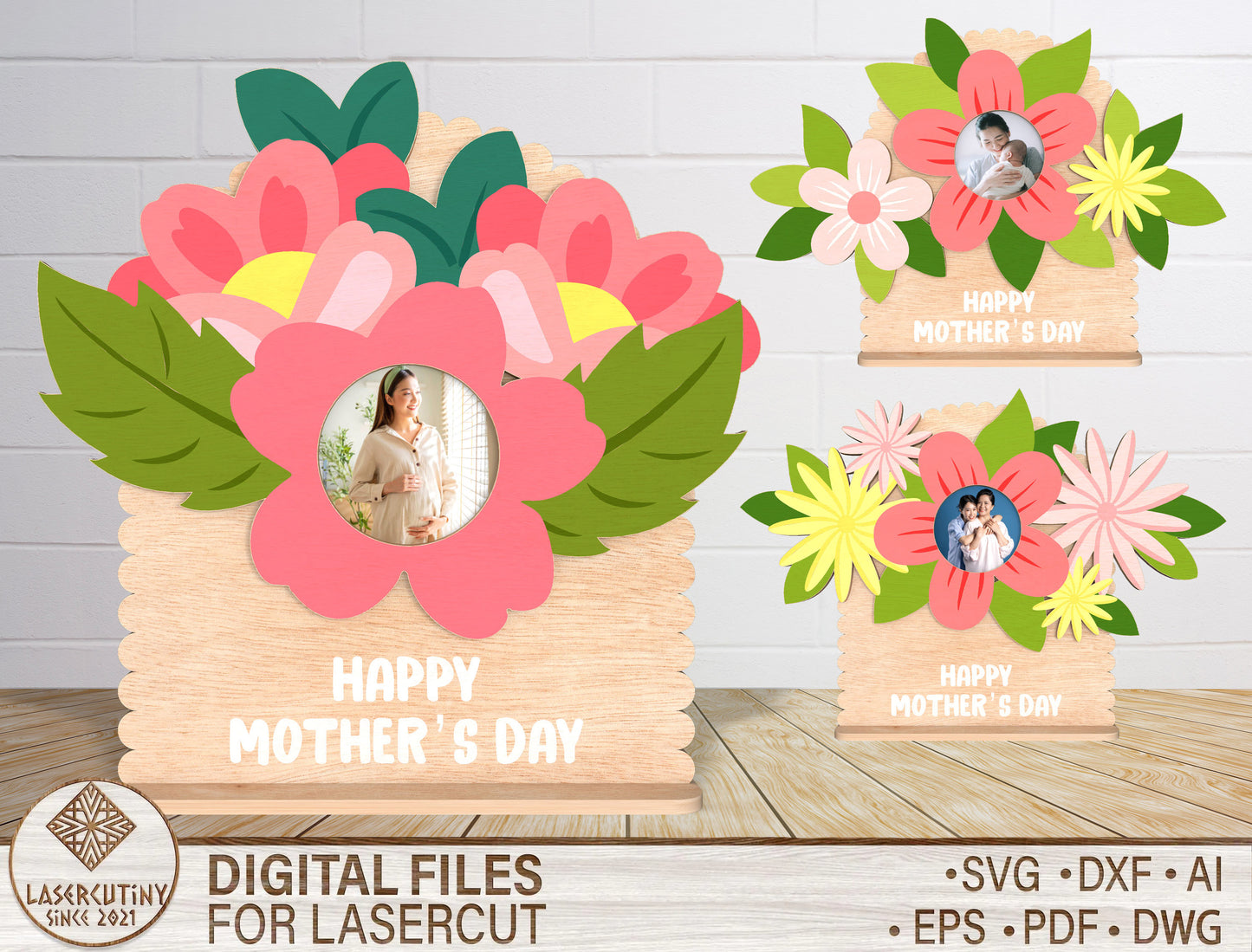 Mother's Day Floral Photo Frame SVG Bundle for xTool and LightBurn