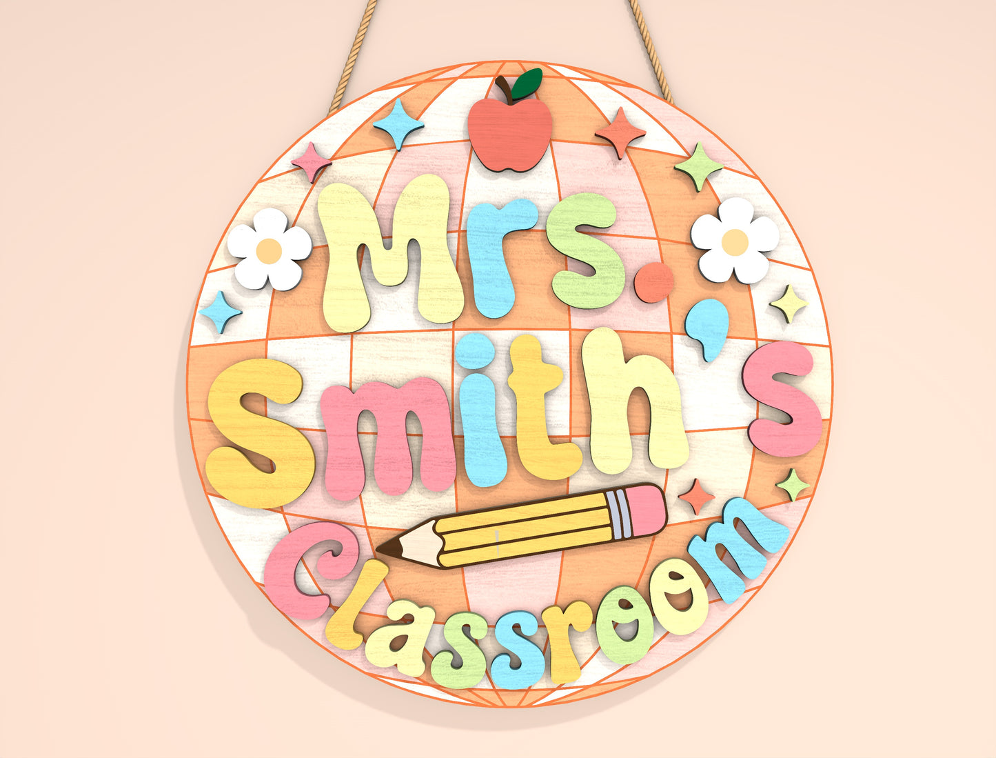 Personalized Pastel Bubble Classroom Sign SVG Laser Cut File for Glowforge and xTool