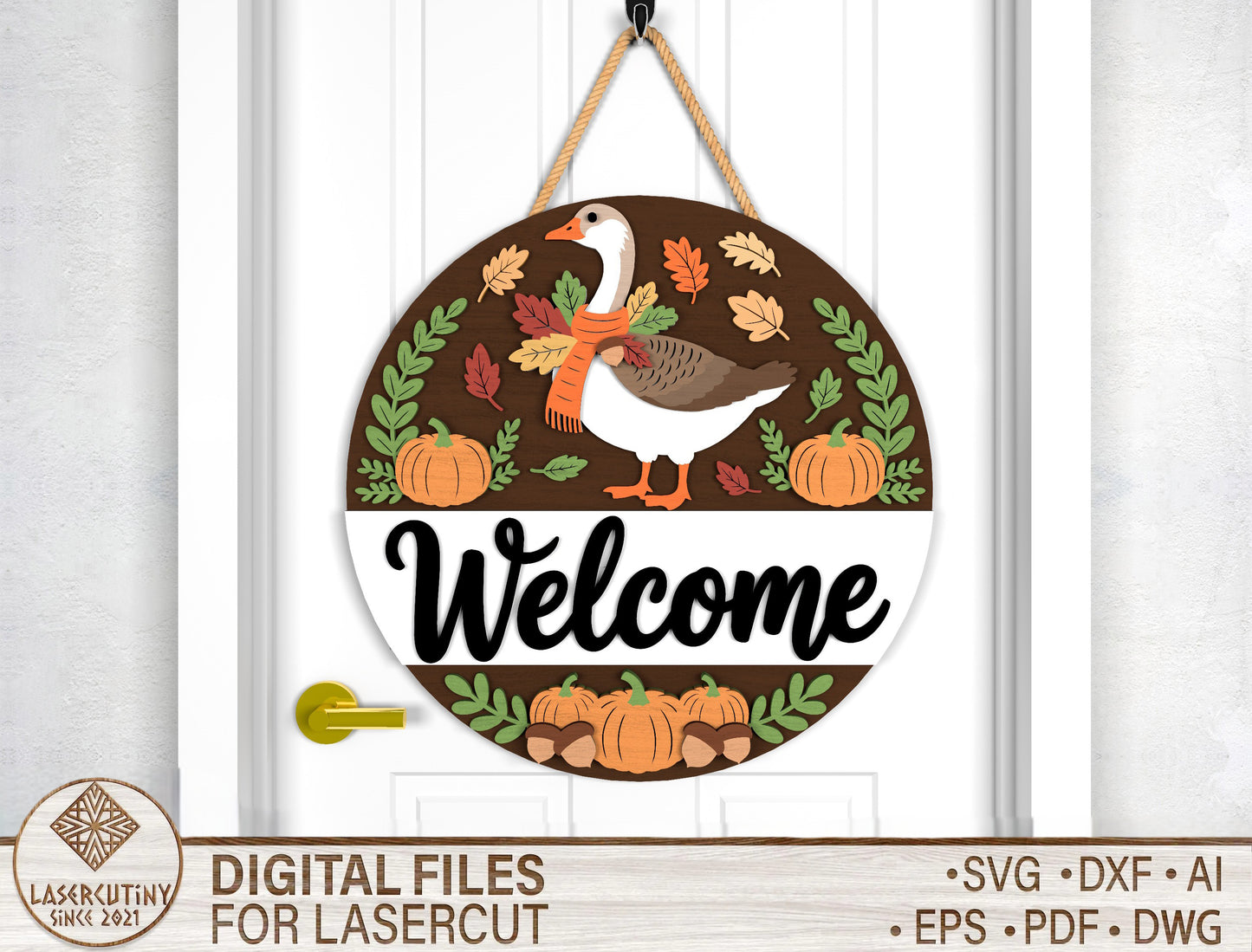 Fall Goose Welcome Door Hanger SVG for Glowforge xTool LightBurn