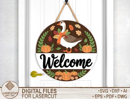 Fall Goose Welcome Door Hanger SVG for Glowforge xTool LightBurn