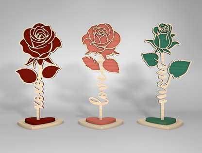 Rose Flower Stand Heart Base SVG Bundle for LightBurn and xTool