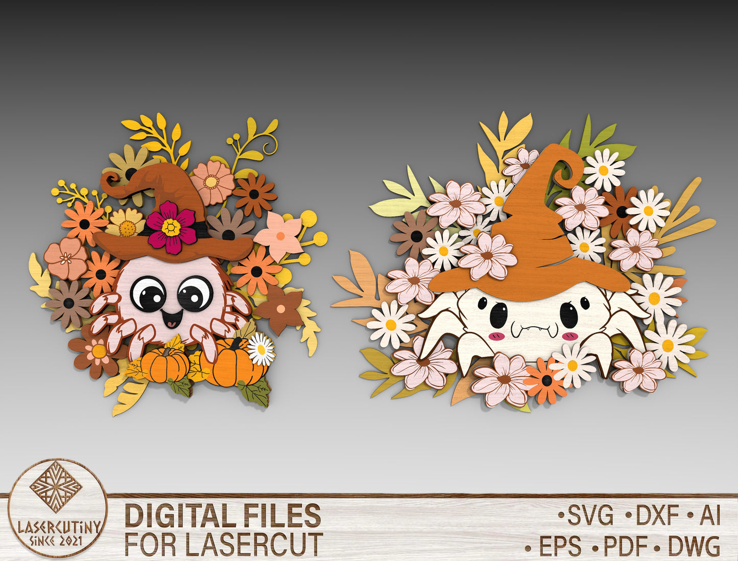 Halloween Spider Flower SVG Bundle Standing Shelf Sitter for LightBurn xTool Glowforge 2 Designs