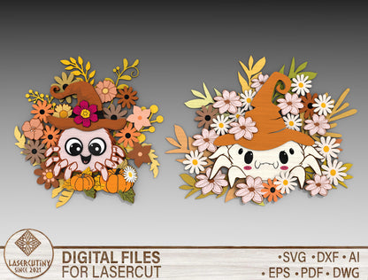 Halloween Spider Flower SVG Bundle Standing Shelf Sitter for LightBurn xTool Glowforge 2 Designs