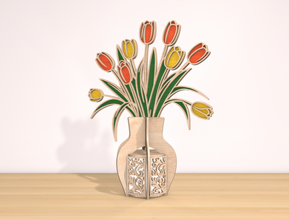 Tulip Lantern SVG Floral Candle Holder Laser Cut File for Glowforge and LightBurn