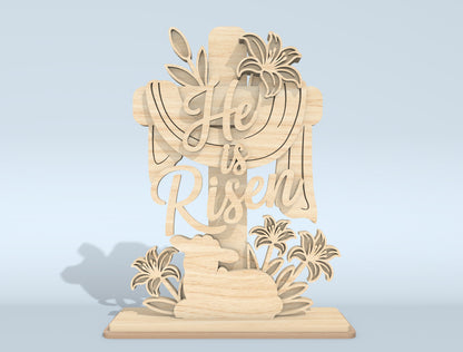 He Is Risen Easter Tabletop Decor Bundle | Religious Cross & Tomb Laser Cut File | Digital Download | Ready to Cut for Glowforge, xTool, LightBurn, etc.