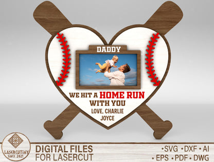 Baseball Dad Photo Frame Sign SVG Laser Cut File for Glowforge and xTool