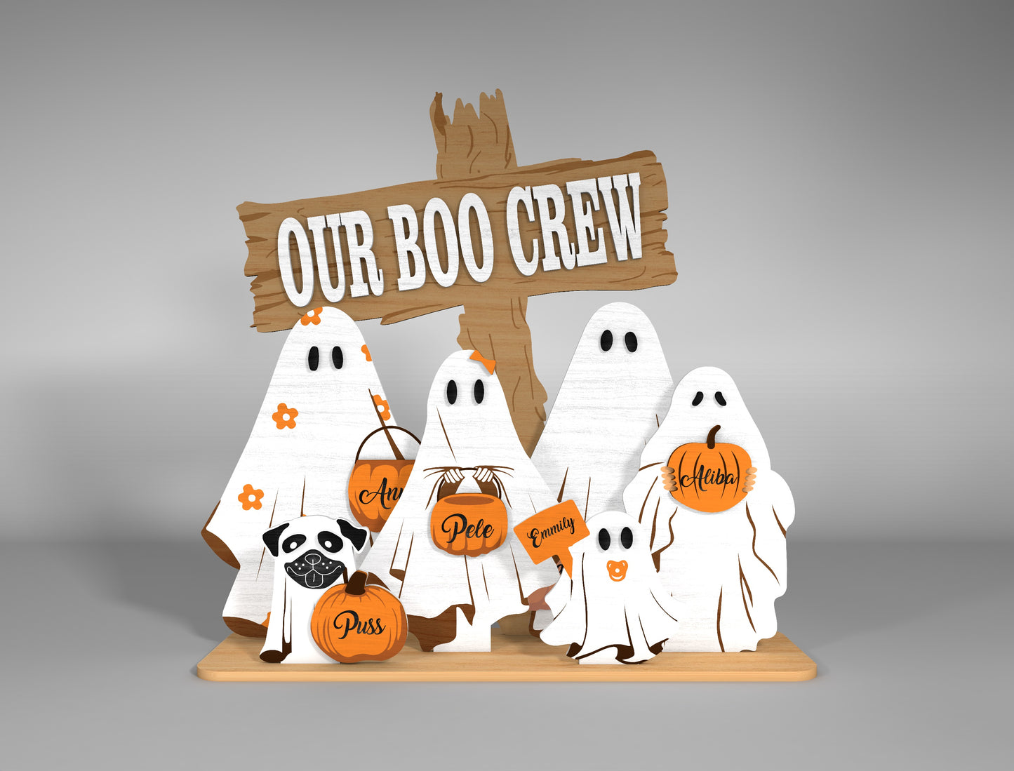 Personalized  Halloween Ghost Family Sign SVG Bundle Decor for Glowforge LightBurn