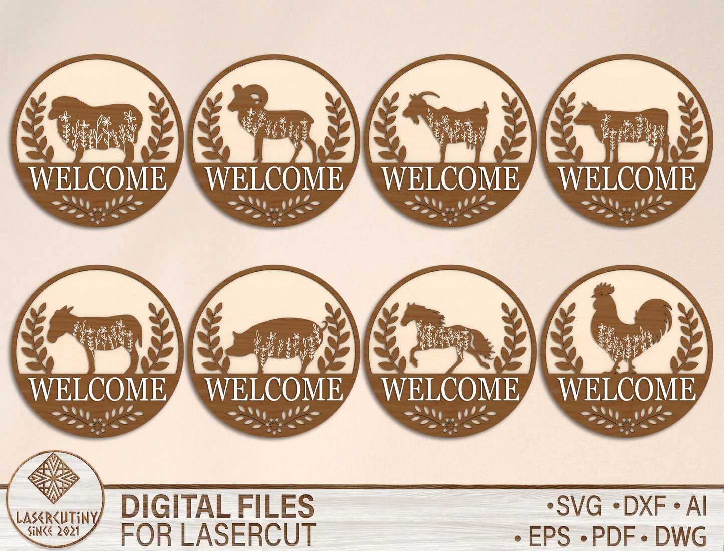 Farm Animal Welcome Sign SVG Bundle for Glowforge and LightBurn