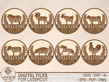Farm Animal Welcome Sign SVG Bundle for Glowforge and LightBurn