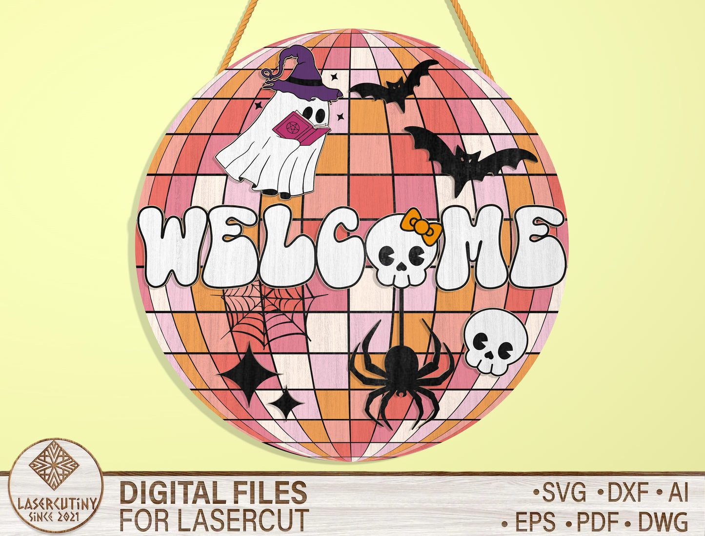 Halloween Welcome Door Sign SVG Spooky Ghost Laser Cut File for xTool