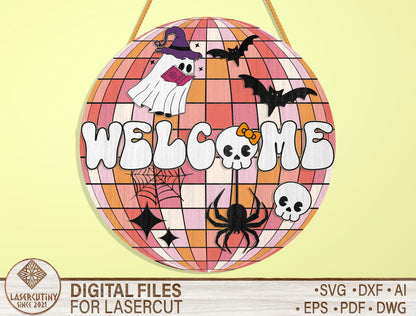Halloween Welcome Door Sign SVG Spooky Ghost Laser Cut File for xTool