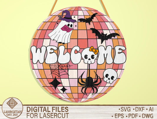 Halloween Welcome Door Sign SVG Spooky Ghost Laser Cut File for xTool