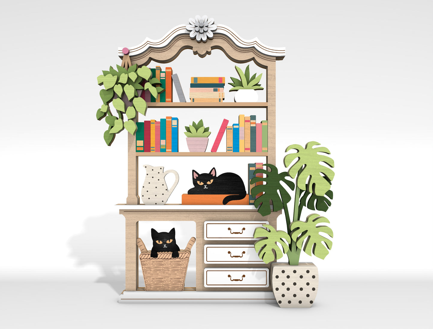 Cat Bookshelf SVG Multilayer Laser Cut File for Glowforge and LightBurn