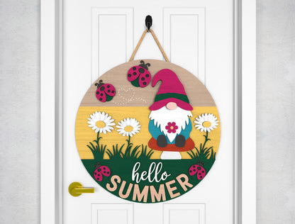 Hello Summer Gnome Door Hanger SVG Laser Cut File for xTool and Glowforge