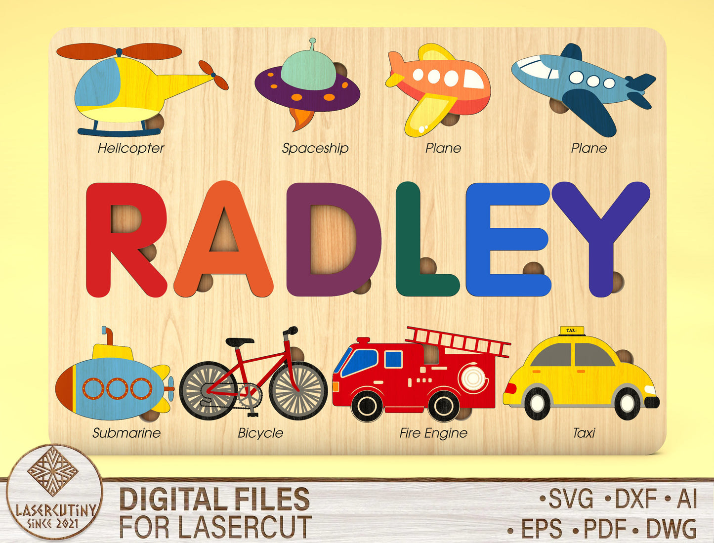 Transportation Name Puzzle SVG for Glowforge and LightBurn