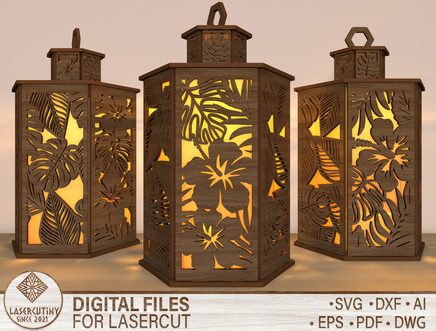 Floral Tropical Lantern SVG Laser Cut File for Glowforge and xTool