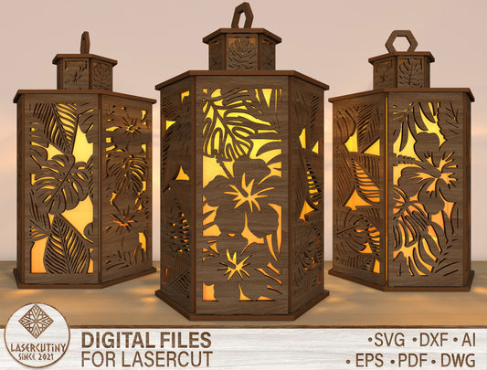 Floral Tropical Lantern SVG Laser Cut File for Glowforge and xTool
