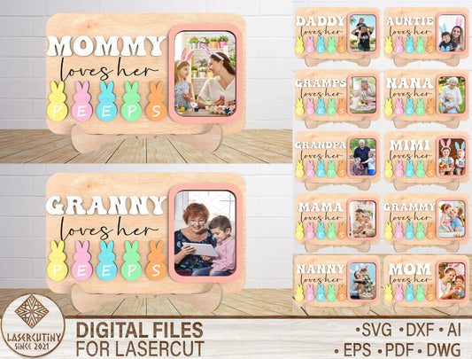 Personalized Easter Peeps Photo Frame Laser Cut File | Mommy Loves Her Peeps SVG | Custom Family Picture Frame Design | Glowforge, xTool, LightBurn, etc.
