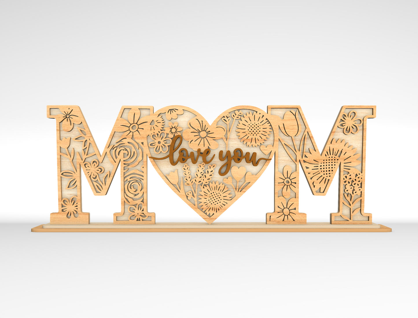 Mom Love You Floral Letter Sign SVG Bundle Laser Cut File for Glowforge and xTool