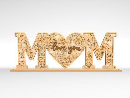 Mom Love You Floral Letter Sign SVG Bundle Laser Cut File for Glowforge and xTool