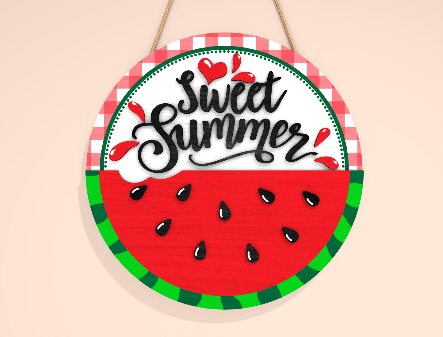 Watermelon Gingham Door Sign SVG for Glowforge and xTool