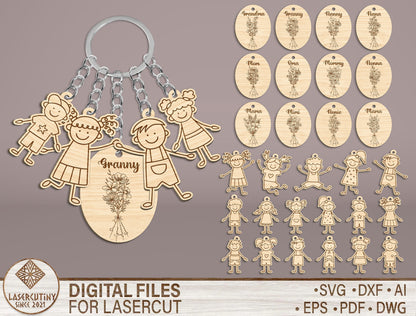 Mom Title Floral Keychain SVG Bundle for LightBurn and Glowforge