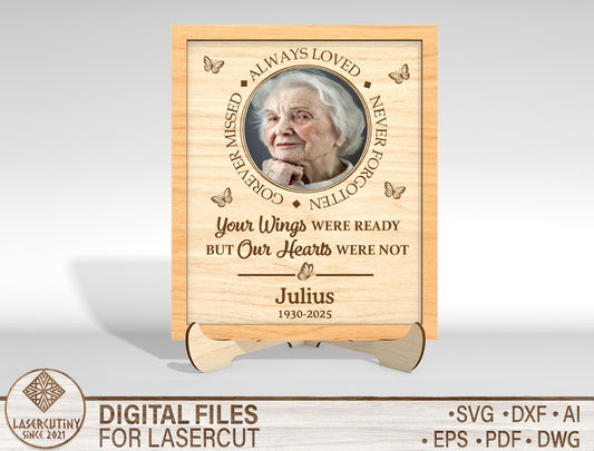 Memorial Photo Frame Tabletop SVG Laser Cut File for Glowforge, xTool, or LightBurn