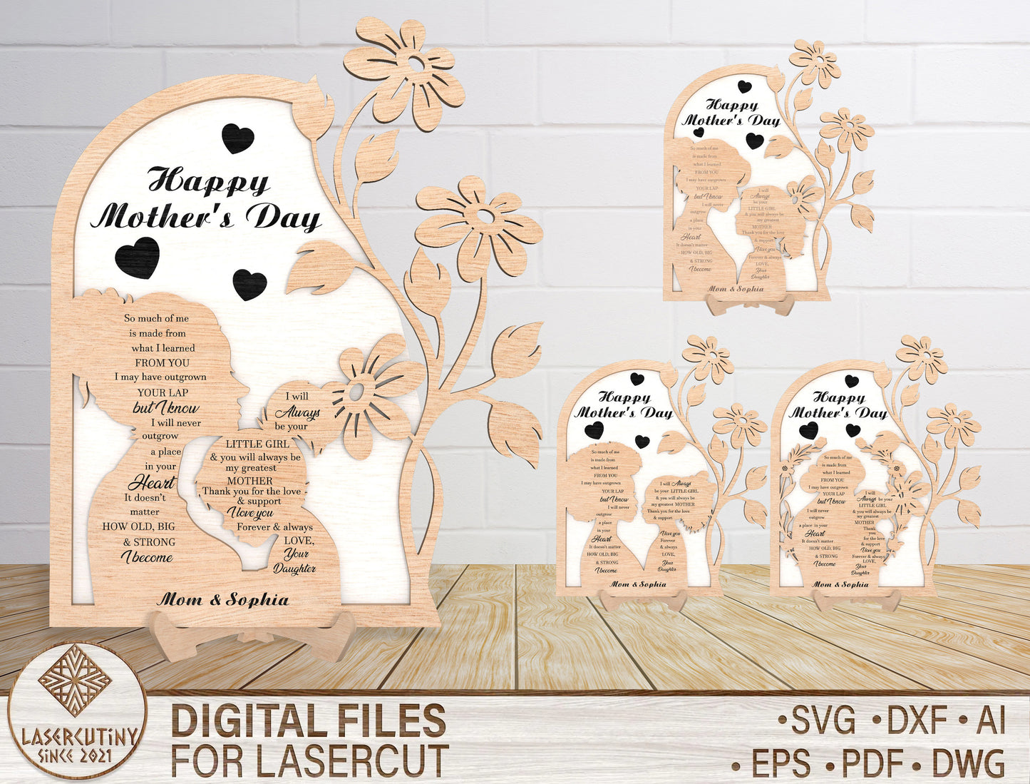 Happy Mother's Day Floral Sign SVG Bundle for xTool and LightBurn