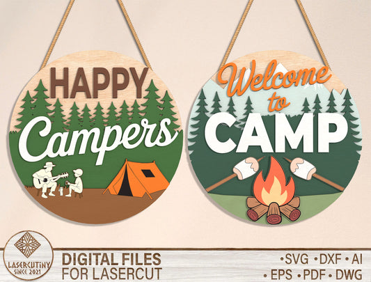 Camping Door Sign Bundle SVG for Glowforge and xTool Laser Cut File