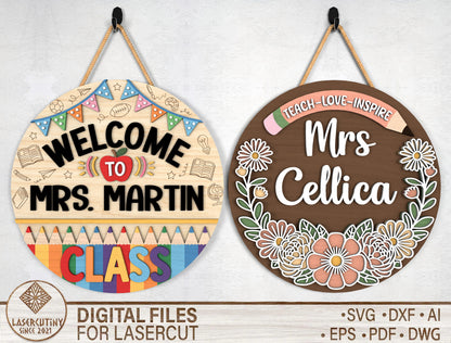 Personalized Boho Floral Teacher Door Sign SVG Laser Cut File for Glowforge and xTool